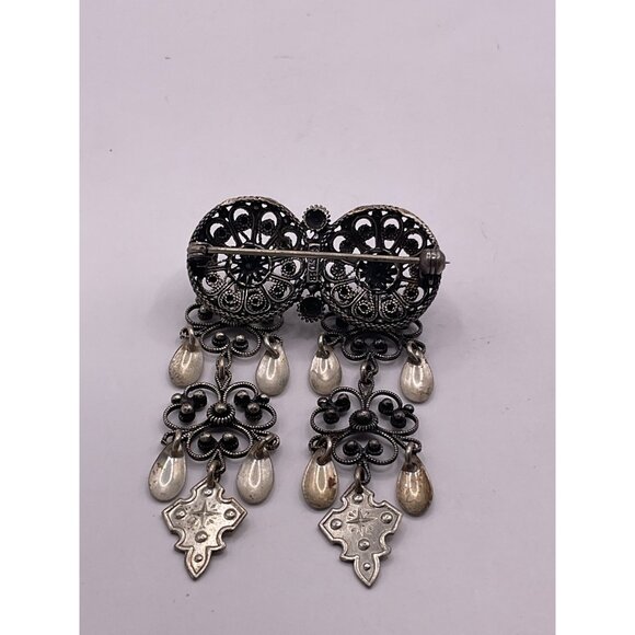 Vintage Norway Ottar Hval Solje Filigree Designed Dangle Brooch Pin - Picture 4 of 4